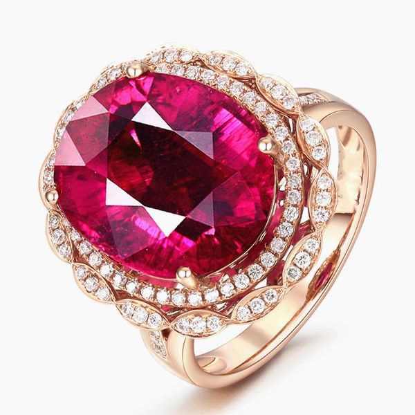 

cluster rings luxury vintage red crystal ruby gemstones diamonds for women rose gold jewelry bijoux bague noble fashion birthday gifts, Golden;silver