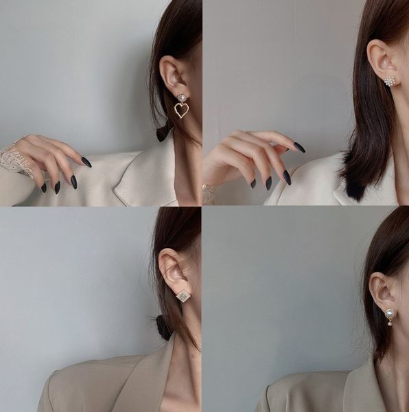 

s925 silver needle pearl stud european and american personality, Golden;silver