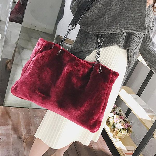 

evening bags large capacity handbags women 2021 plush shoulder portable tote chain solid color designer brand casual