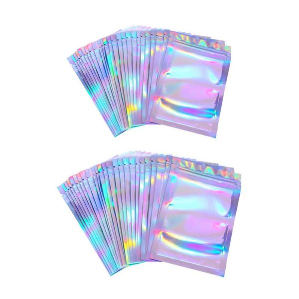 

storage bags 100pcs rainbow film sealed package multi-purpose one side clear aluminum foil storge bag for dried fruits flowers