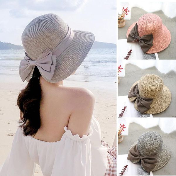 

outdoor hats straw sunhat women summer beach wide brim bow sunscreen travel hat kh889, Black;white
