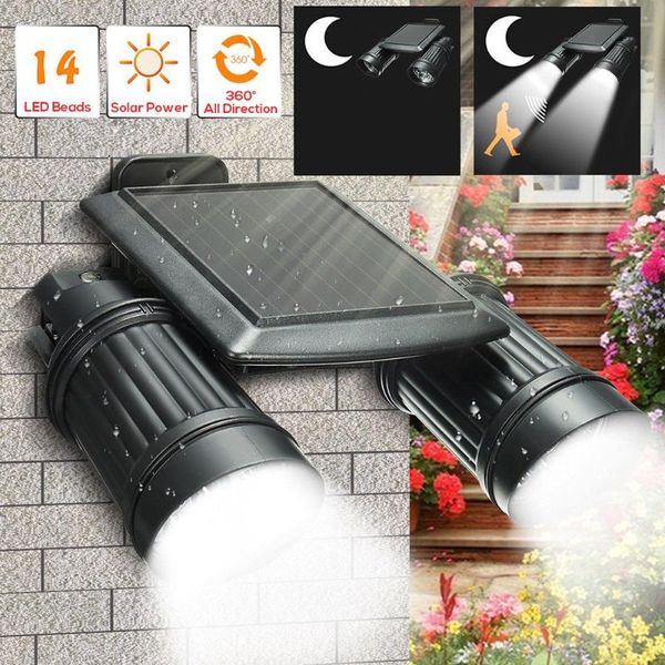

solar lamps 14led dual head powered yard lights pir motion sensor spotlight wall lamp with