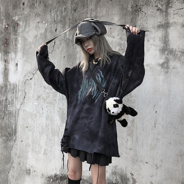 

women's hoodies & sweatshirts dark gothic ripped hooded sweatshirt hip hop streetwear punk rock hipster casual men women fashion, Black