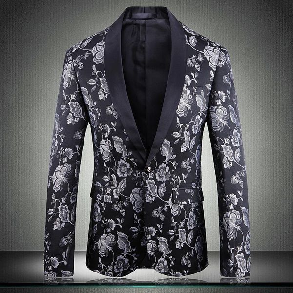 

men's suits & blazers blazer men luxury jacquard single breasted prom flower plus size 5xl party costume singer man, White;black