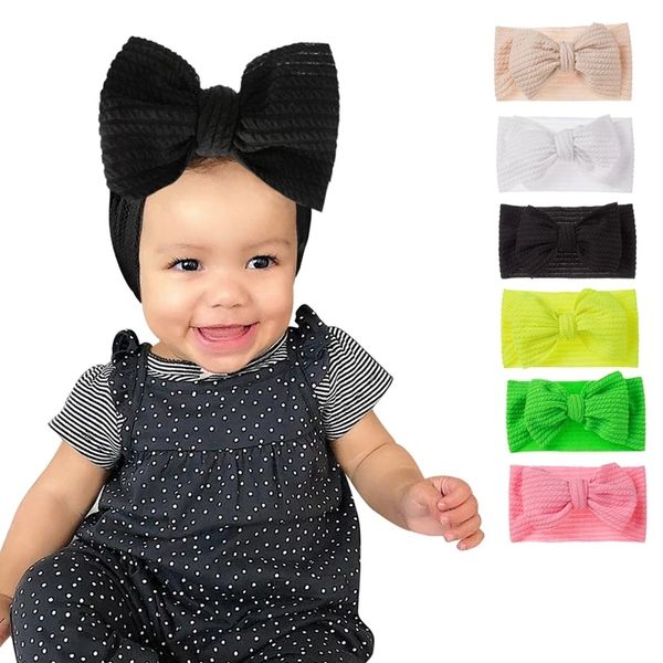 

infant soft comfortable elastic wide headband solid color striped bowknot baby hairband fashion bows headwear pgraphy props, Slivery;white