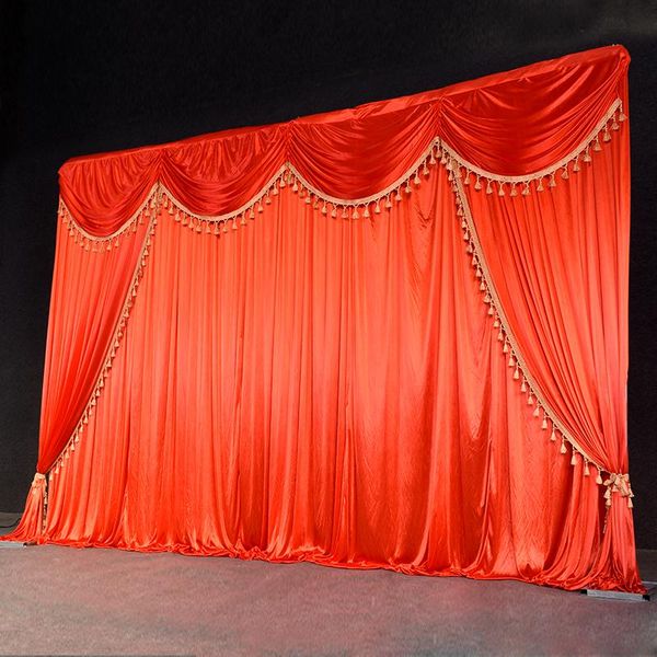 

party decoration ice silk chiffon fabric wedding backdrop with swags and tassel drape curtain for stage event birthday