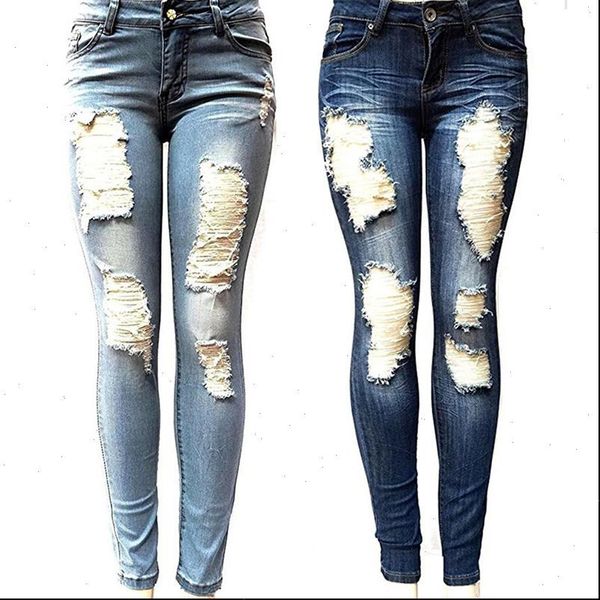 

s xxl women jeans womens skinny hole ripped fashion baggar pants boyfriend denim biker female pencil softener, Blue