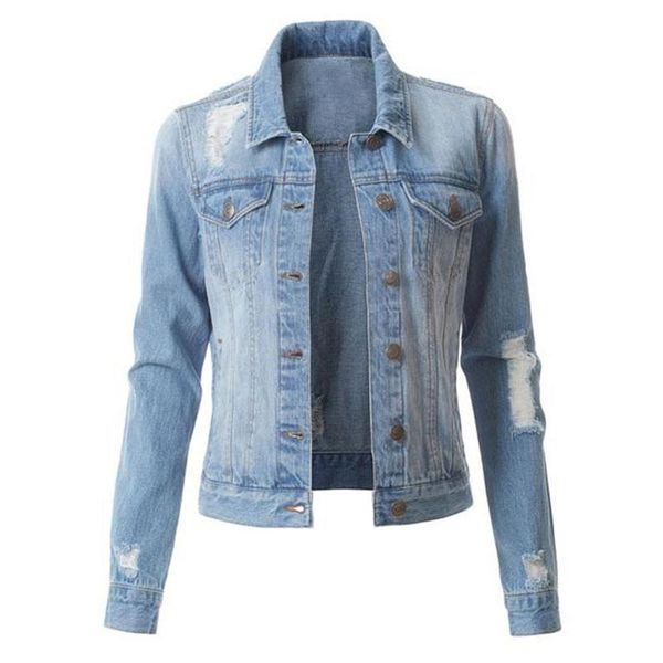 

women's jackets 2021 plus size ripped hole cropped jean jacket bomber short denim, Black;brown