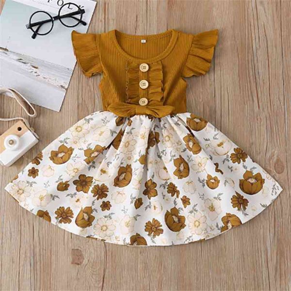 

girls' summer short sleeve 2021 new princess dress floral dress, Red;yellow