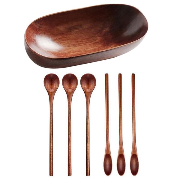 

kitchen storage & organization 1 pcs wooden dried fruit dish solid wood tableware food serving tray 6 long handle mixing spoon