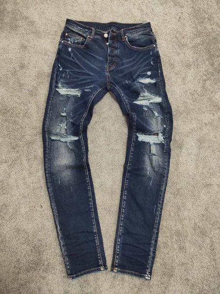 

men stretchy skinny distressed jeans men's, Blue