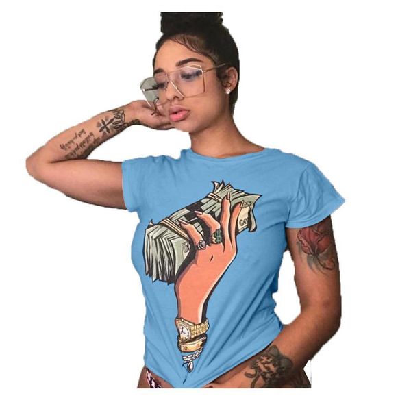 

fashion round neck us women dollar printing short sleeve funny summer shirts, White