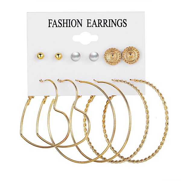 

50721 pearl love twist circle earring set 6 pairs creative simple earrings, Silver