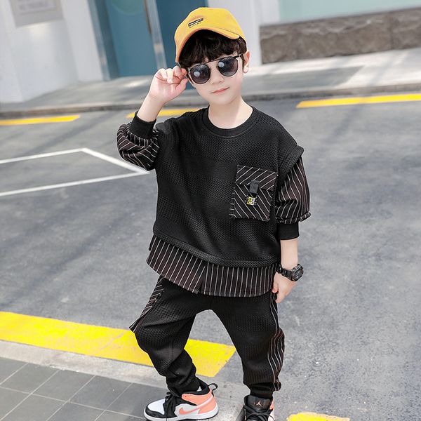 

new boys striped stitching suit o-neck long sleeve spring and autumn baby kids clothes for boy 1-9 years old 2 pieces kids sets, Camo