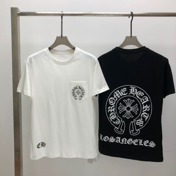

21 summer new fashion brand ch sanskrit horseshoe cross short sleeve boys' cotton t-shirt lovers' wear, White;black