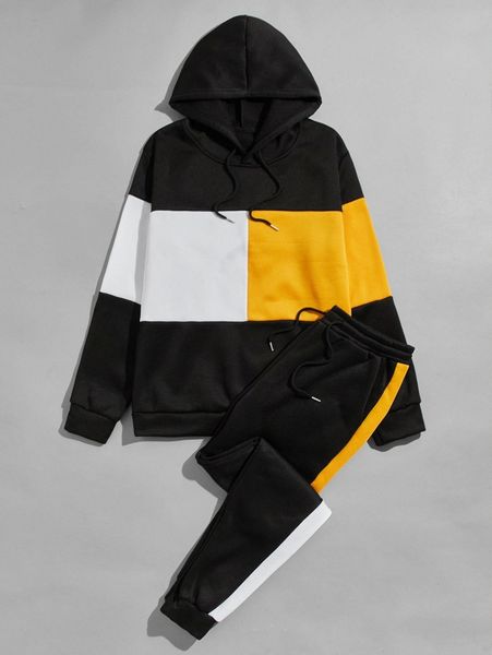 

men color block drawstring hoodie & sweatpants x9hv#, Gray