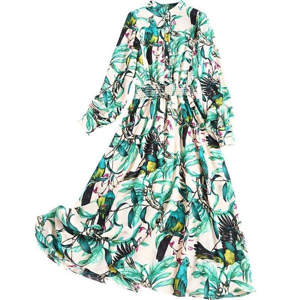 

casual dresses 2021 the spring women green flower dress long sleeve fashion elegant ladies korean party chiffon maxi clothes, Black;gray