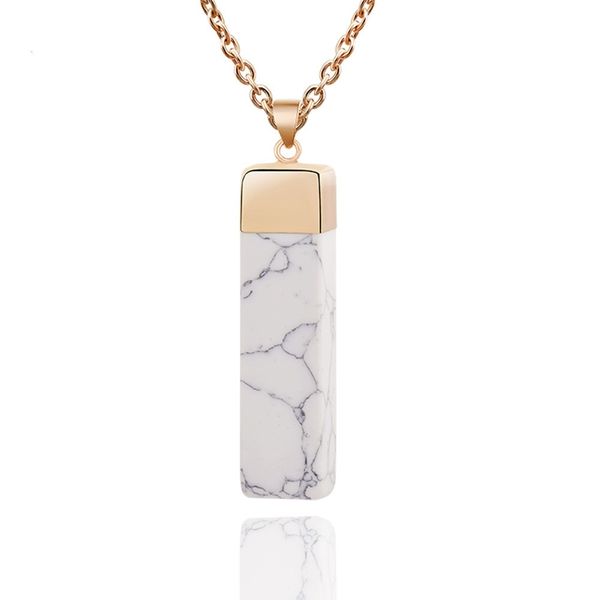 

textured grain stone imitation marble pendant necklace natural stone cube personality fashion pendant cool summer, Silver