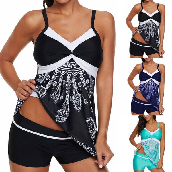 

plus size swimsuit high waist bikini women vintage print tankini swimdress beachwear padded swim bikinis 2021 mujer push up one-piece suits