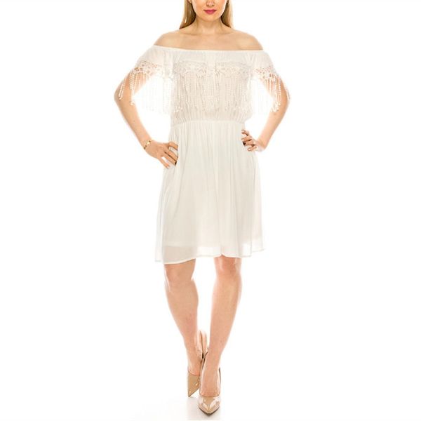 

women's collar off-shoulder mid-sleeve bandage white dress white skirt clothes, Black;gray