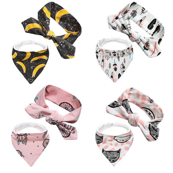 

baby bibs newborn burp cloths girls boys accessories children triangular scarf headbands 2 pieces set kids towel infant feeding cotton carto
