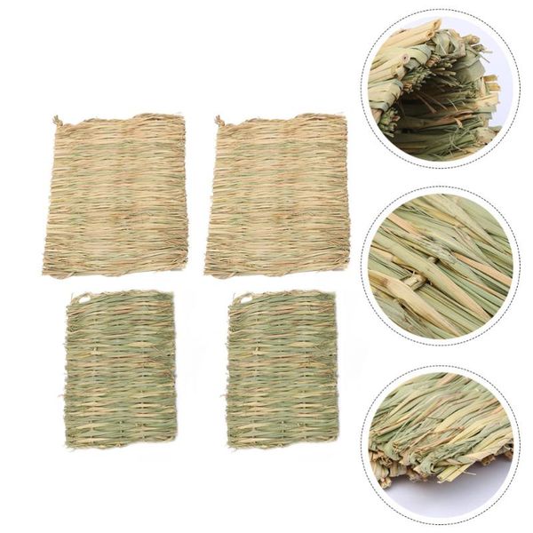 

4pcs pet cooling cushion weaving grass pad woven for hamster cat beds & furniture