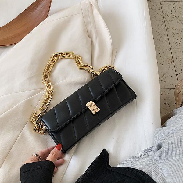

evening bags 2021 chain pu leather armpit bag for women fashion shoulder lady handbags and purses female hand simple style