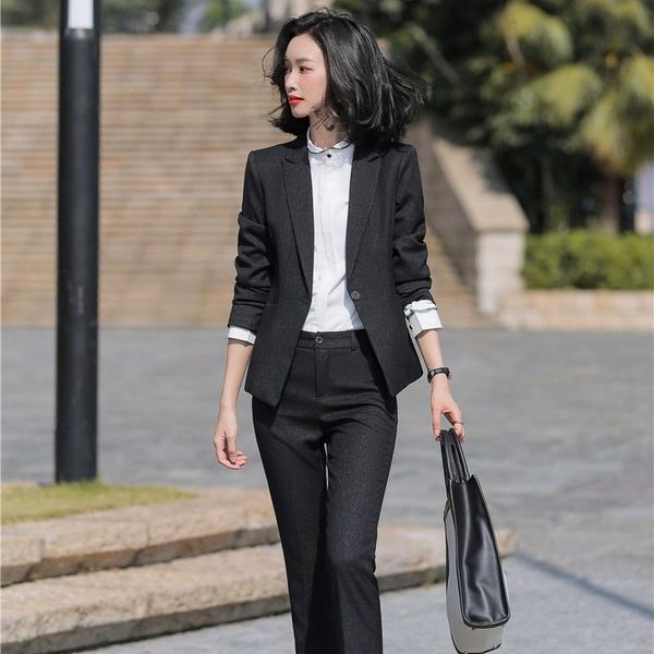 

ladies black blazers women business suits with pant and jacket sets office uniform styles pantsuits women's two piece pants, White