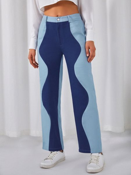 

colorblock wide leg pants z8ie#, Black;white