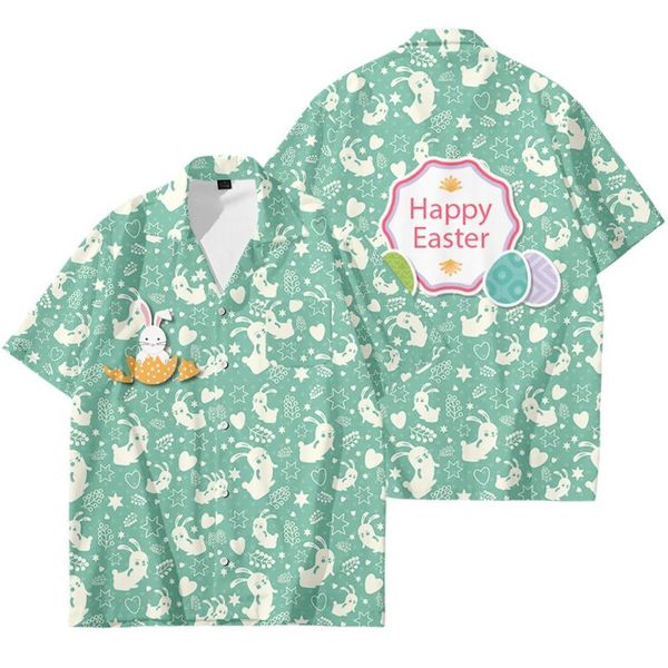 

men's casual shirts plus size creative easter eggs series 3d digital printing beach vacation loose short sleeved for men 6xl, White;black