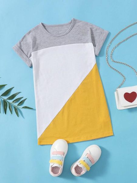 

toddler girls cut and sew tee dress she02, Red;yellow