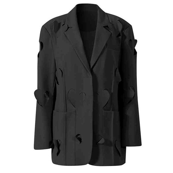 

women's suits & blazers [eam] women apricot cutout big size blazer lapel long sleeve loose fit jacket fashion spring autumn 2022 1de292, White;black
