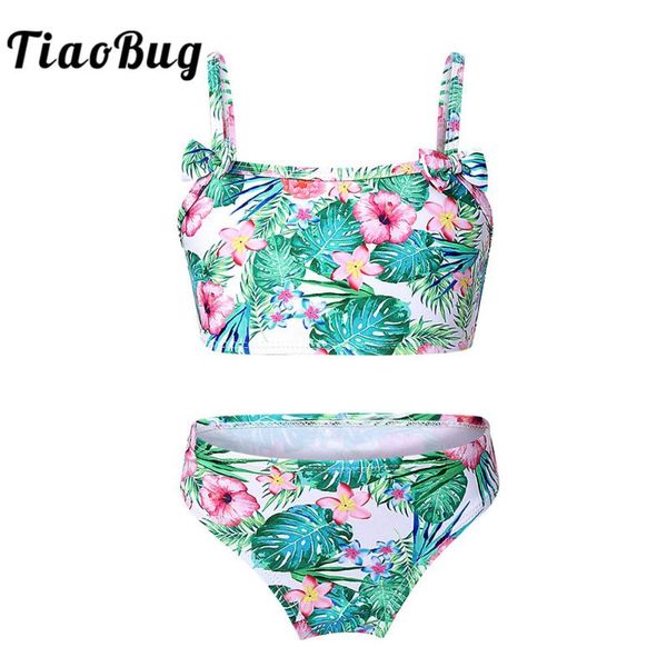 

tiaobug summer kids girls tankini flamingo/leaves printed spaghetti straps with briefs set bathing suit swimsuit swimwear one-piece sui