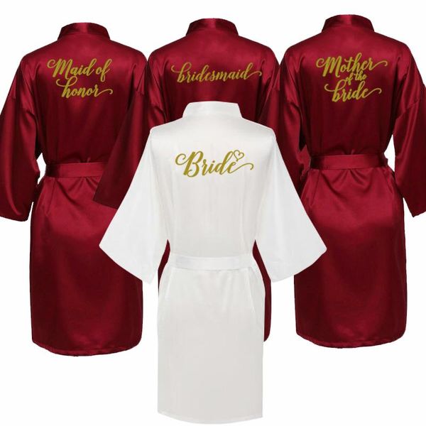 

women's sleepwear burgundy robe bride kimono satin women bathrobe wedding sister mother of the groom bridesmaid robes, Black;red