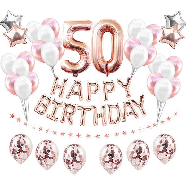 

38pcs 32inch happy 50 birthday foil balloons rose gold blue pink number 50th years old party decorations man woman plies