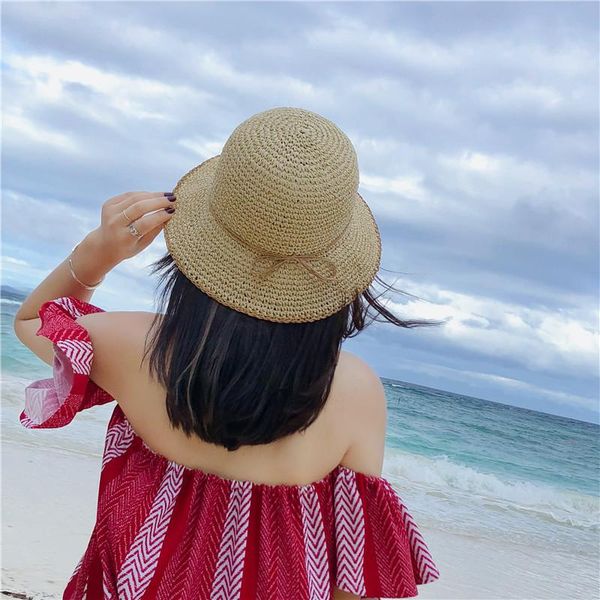 

wide brim straw hats summer sun for women with leisure beach lady khaki beige female, Blue;gray