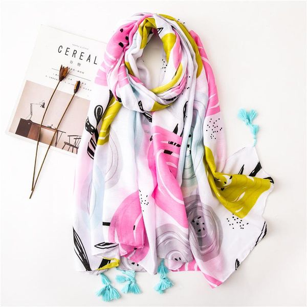 

scarves tassels print blanket lady seaside fashion balloon silk scarf travel women cotton and linen beach shawl bandana, Blue;gray