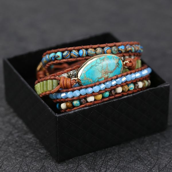 

2021 unique mixed natural stones charm 5 strands wrap bracelets for women and men handmade boho jewelry gift drop shippingg, Black