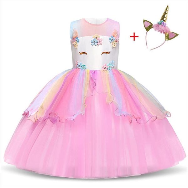 

fancy girls unicorn tutu girl dresses pastel rainbow princess birthday party children kids halloween easter costume, Red;yellow