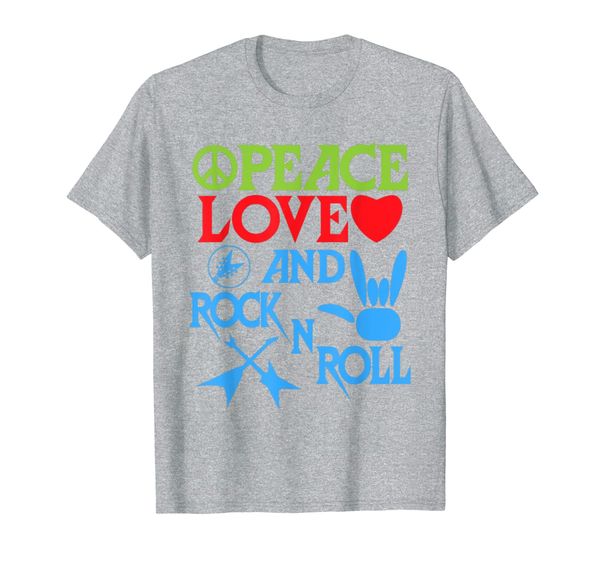 

peace love rock and roll t-shirt distressed rock concert t-shirt, White;black