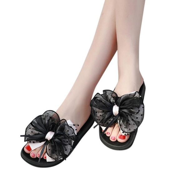 

summer women flip flops fashion solid color bow flat heel sandals outdoor platform shoes beach, Black