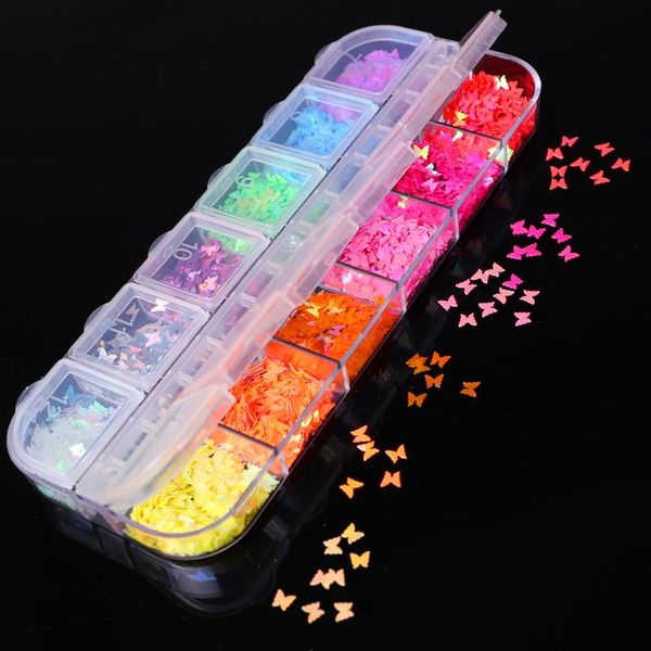 

fluorescence butterfly shape heart-shaped nail art glitter flakes 3d colourful sequins paillette polish decoration decorations, Silver;gold