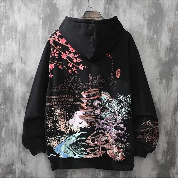 

men's hoodies & sweatshirts hoodie men plus velvet trend harajuku style autumn and winter clothes loose hip-hop japanese streetwear cou, Black