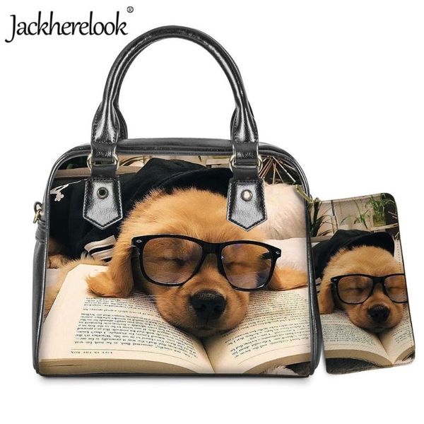 

evening bags jackherelook cute sleeping dog design female tote bag luxury pu handbag wallet 2pcs/set for women casual crossbody/messenger
