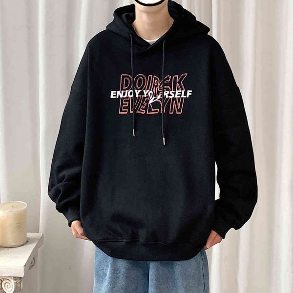 

men's hooded letter printed sweater men's couple fashion coat, Black