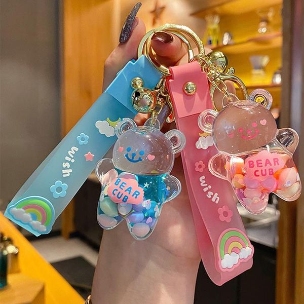 

keychains creative quicksand bear keychain cute floating colorful balloons keyring girl bag pendant gifts key chain, Silver