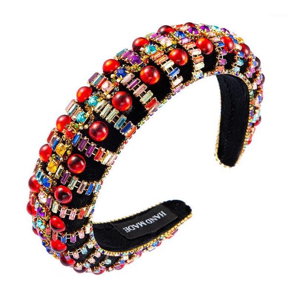 

baroque style coloured rhinestone hair accessories soft sponge padded headband women's vintage golden velvet wedding ornaments1