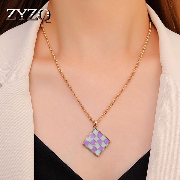 Colares pendentes Zyzq Fashion Color Oil Drop Drop Wecherboard Colar para Women Sweet Square Drawing Board Clavicle Chain Personality Jewelr