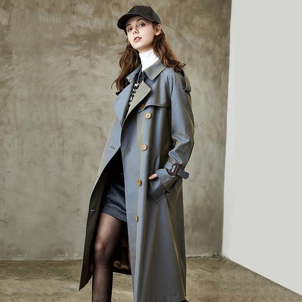 

women's trench coats chameleon windbreaker women 2022 spring and autumn classic jacket british double-breasted long coat female, Tan;black