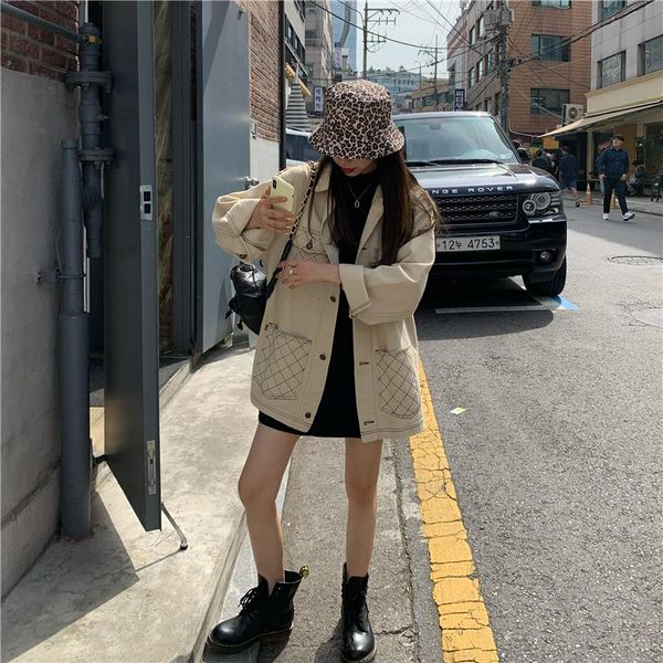 

women's jackets jacket women striped for casual loose coat multi-pocket button long sleeve 2021 vintage, Black;brown